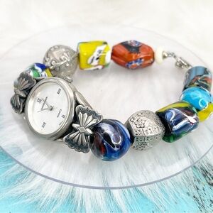 Sundancer Sterling Silver Ladies Hand Crafted Beaded Band Watch 925 New Battery